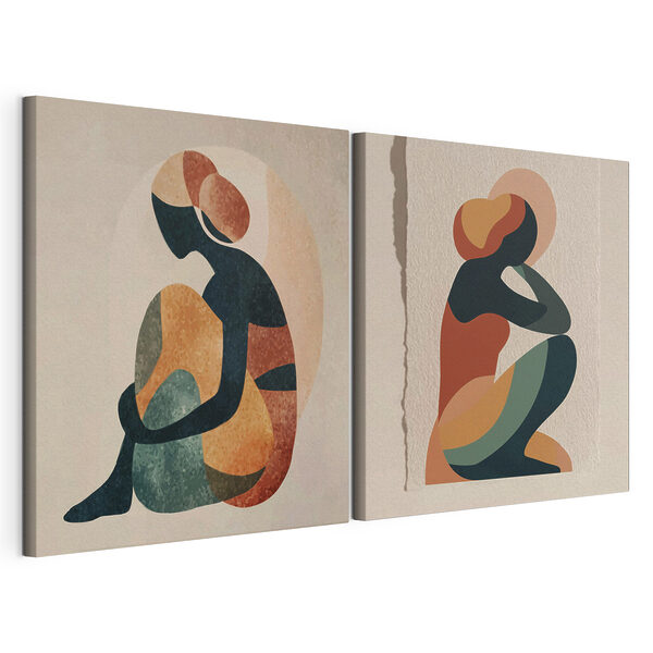 Dos obras de arte que representan a una mujer sentada Lámina modular sobre lienzo Dos obras de arte que representan a una mujer sentada