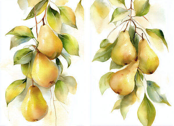 Watercolor painting of pears on a branch Watercolor painting of pears on a branch