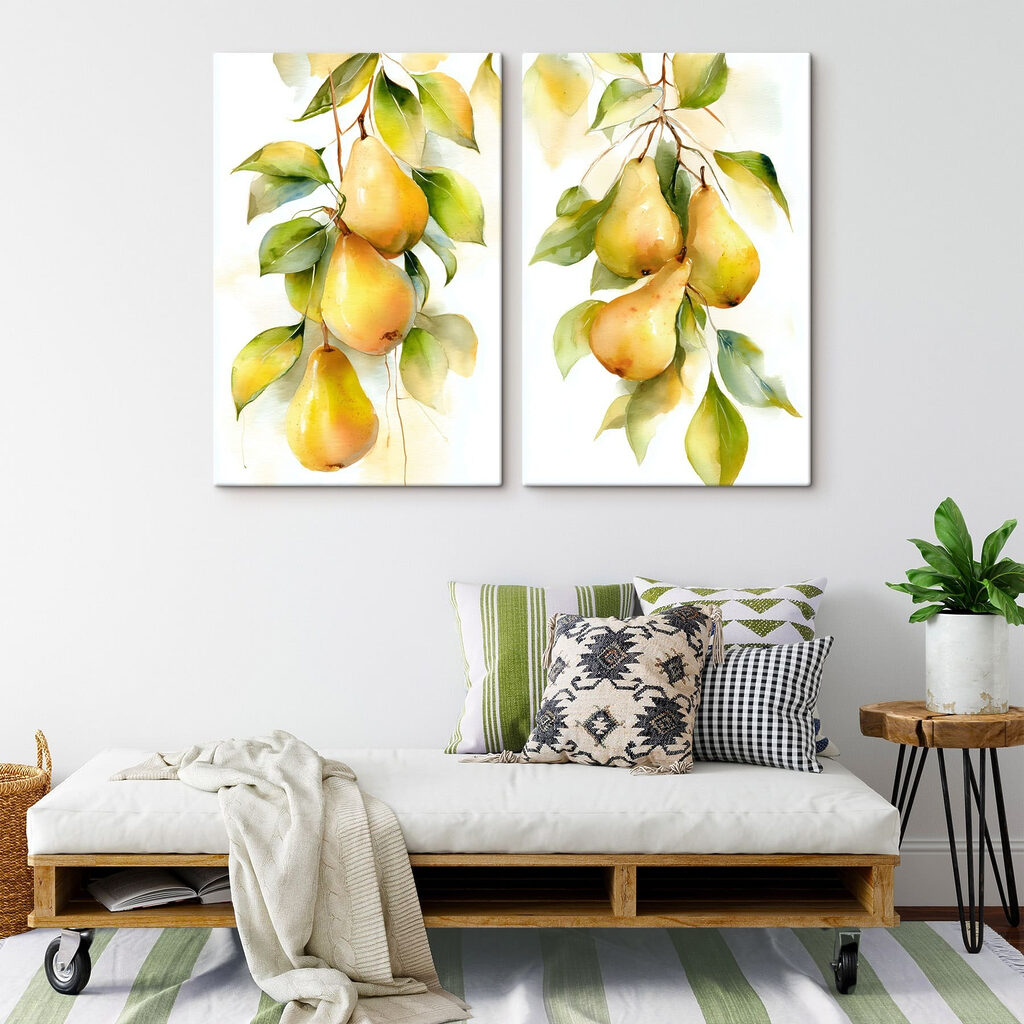 Watercolor painting of pears on a branch Watercolor painting of pears on a branch