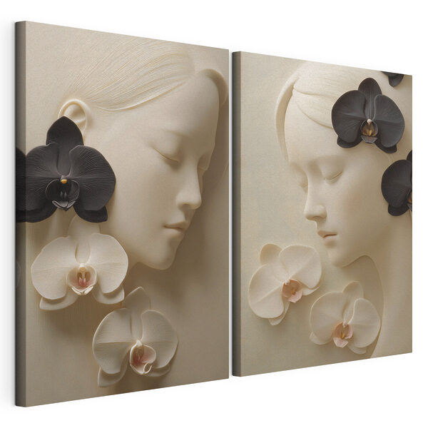 Collage del rostro de una mujer con flores Lámina modular sobre lienzo Collage del rostro de una mujer con flores