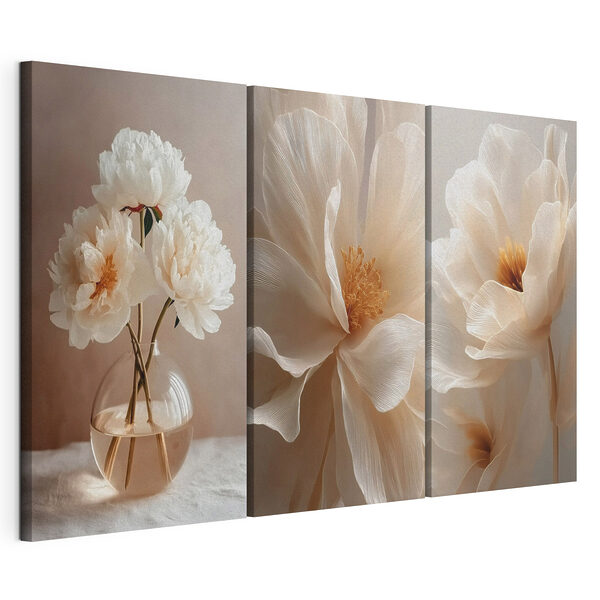 Jarrón con flores blancas dentro Lámina modular sobre lienzo Jarrón con flores blancas dentro