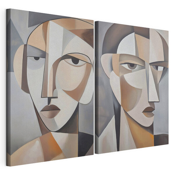 Dos cuadros que representan el rostro de una mujer Lámina modular sobre lienzo Dos cuadros que representan el rostro de una mujer