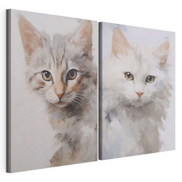 Dos gatos con la cabeza girada hacia un lado Lámina modular sobre lienzo Dos gatos con la cabeza girada hacia un lado