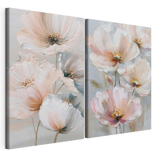 Delicadas flores en suaves tonos pastel Lámina modular sobre lienzo Delicadas flores en suaves tonos pastel