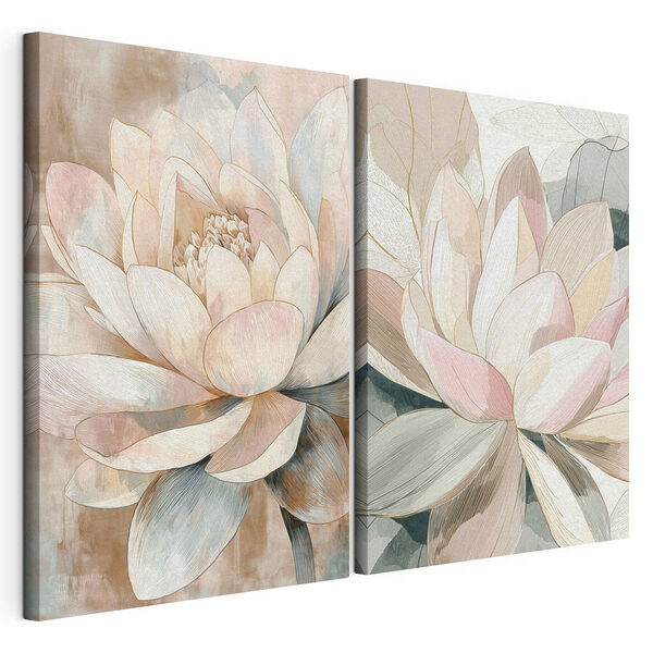 Lámina modular sobre lienzo Delicadas flores en tonos suaves