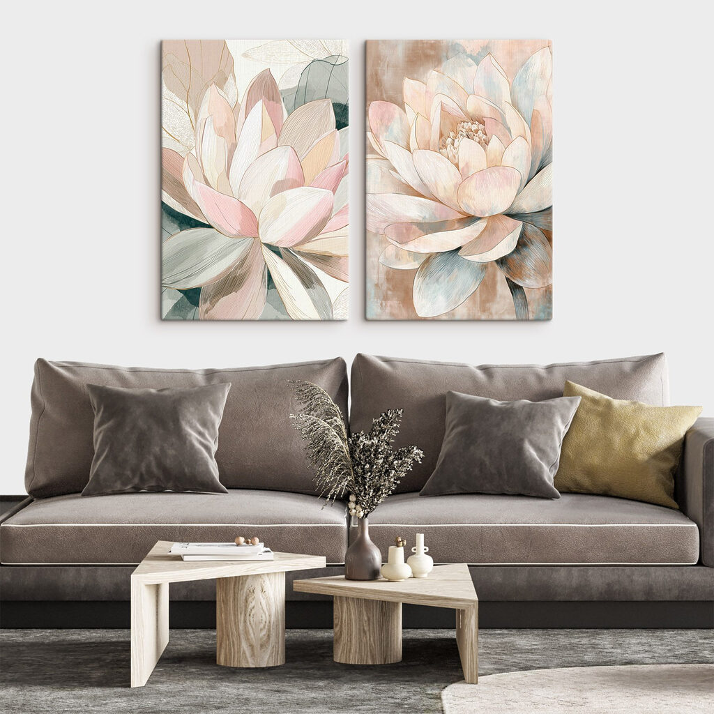 Lámina modular sobre lienzo Delicadas flores en tonos suaves (SKU: m30034) Lámina modular sobre lienzo Delicadas flores en tonos suaves (SKU: m30034)