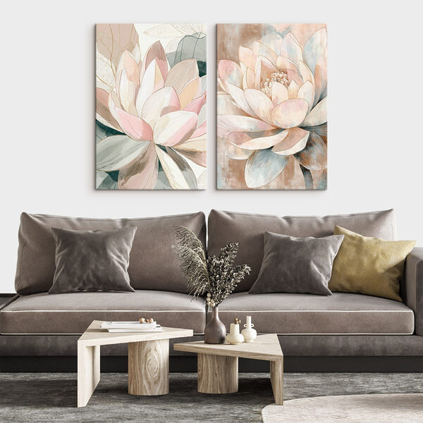 Lámina modular sobre lienzo Delicadas flores en tonos suaves (SKU: m30034) Lámina modular sobre lienzo Delicadas flores en tonos suaves (SKU: m30034)