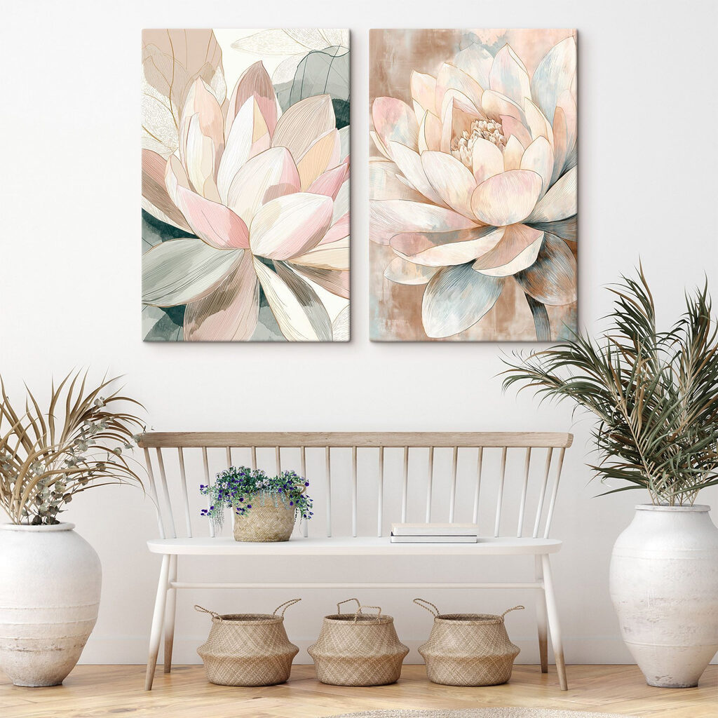 Lámina modular sobre lienzo Delicadas flores en tonos suaves (SKU: m30034) Lámina modular sobre lienzo Delicadas flores en tonos suaves (SKU: m30034)