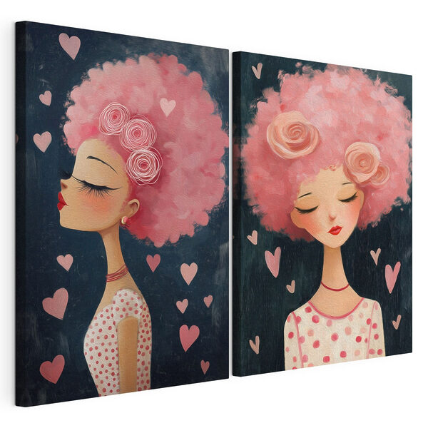 Collage de una mujer con el pelo rosa Lámina modular sobre lienzo Collage de una mujer con el pelo rosa