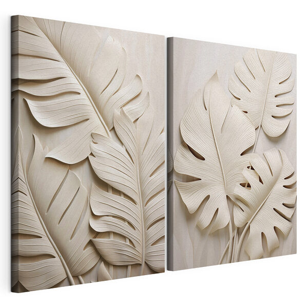 Hojas elegantes en tonos suaves Lámina modular sobre lienzo Hojas elegantes en tonos suaves