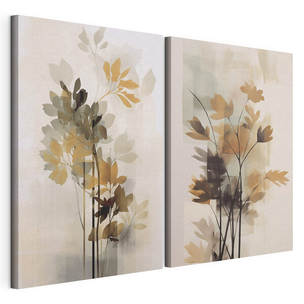 Pintura de flores y hojas Lámina modular sobre lienzo Pintura de flores y hojas