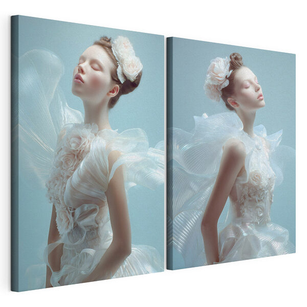 Collage de una mujer con un vestido blanco Lámina modular sobre lienzo Collage de una mujer con un vestido blanco