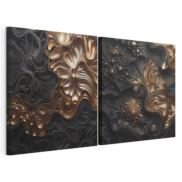 Motivos florales abstractos en tonos oscuros Lámina modular sobre lienzo Motivos florales abstractos en tonos oscuros