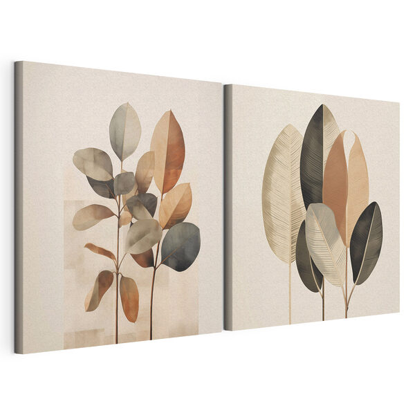 Lámina modular sobre lienzo Lámina modular sobre lienzo Hojas elegantes en tonos suaves y apagados (SKU: m30211)