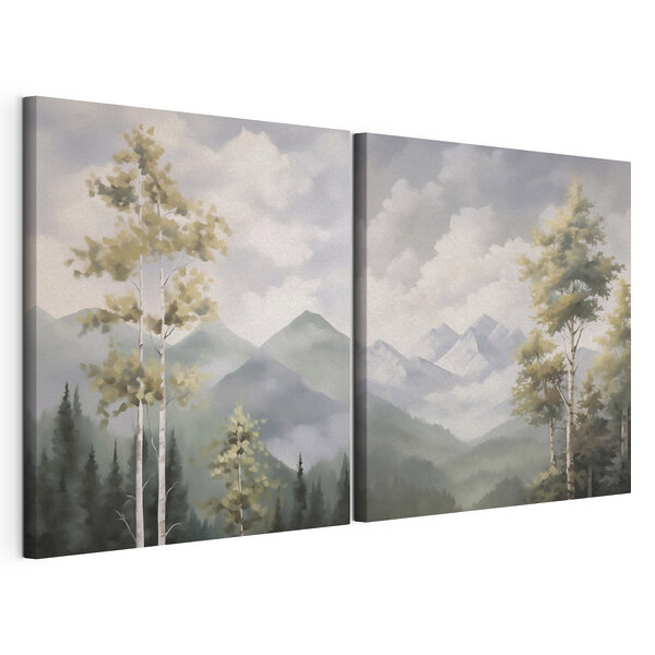 Cuadro de montañas y árboles Lámina modular sobre lienzo Cuadro de montañas y árboles