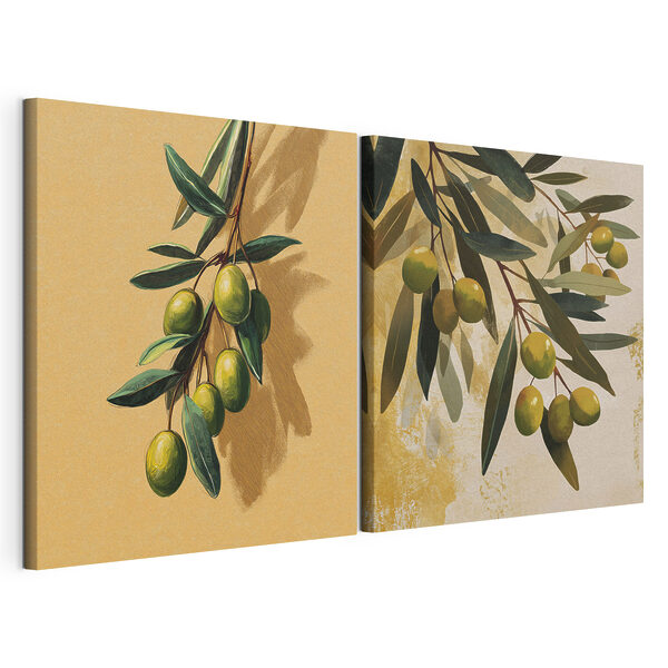 Lámina modular sobre lienzo - Aceitunas frescas en elegantes ramas