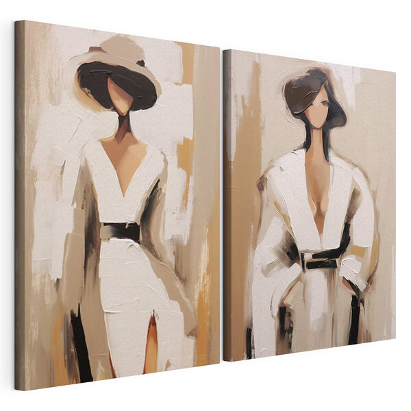 Dos cuadros de una mujer vestida de blanco Lámina modular sobre lienzo Dos cuadros de una mujer vestida de blanco