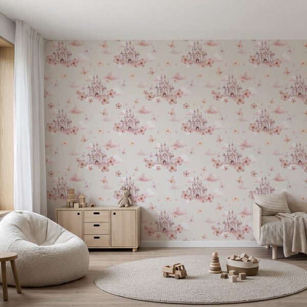Diseño con mariposas rosas y un castillo Diseño con mariposas rosas y un castillo