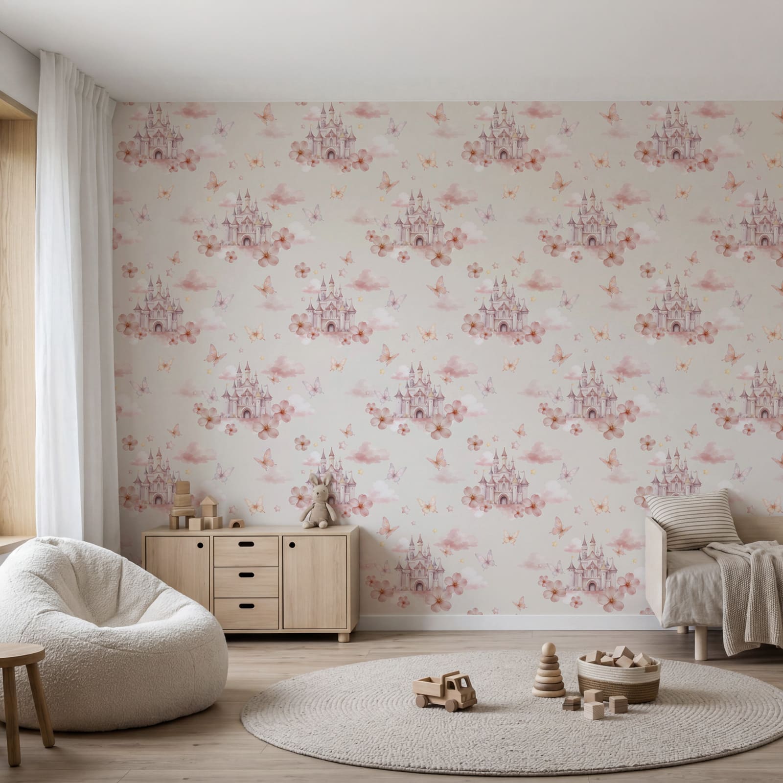 Diseño con mariposas rosas y un castillo Diseño con mariposas rosas y un castillo