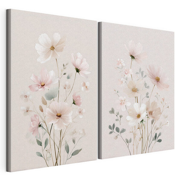 Un par de flores sobre fondo blanco Lámina modular sobre lienzo Un par de flores sobre fondo blanco