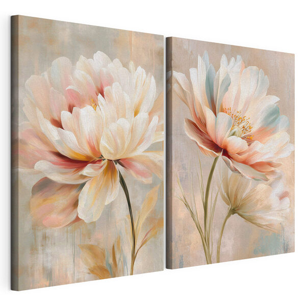 Lámina modular sobre lienzo Delicadas flores en tonos suaves