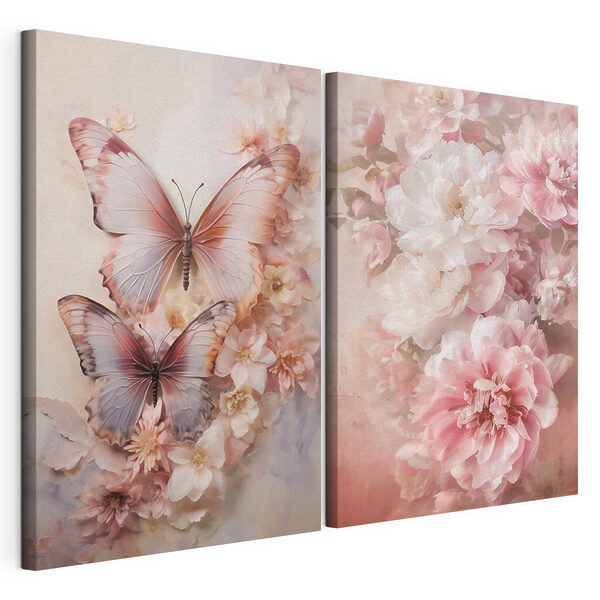 Dos mariposas sobre una flor Lámina modular sobre lienzo Dos mariposas sobre una flor