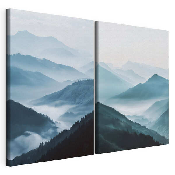 Collage de montañas con niebla Lámina modular sobre lienzo Collage de montañas con niebla