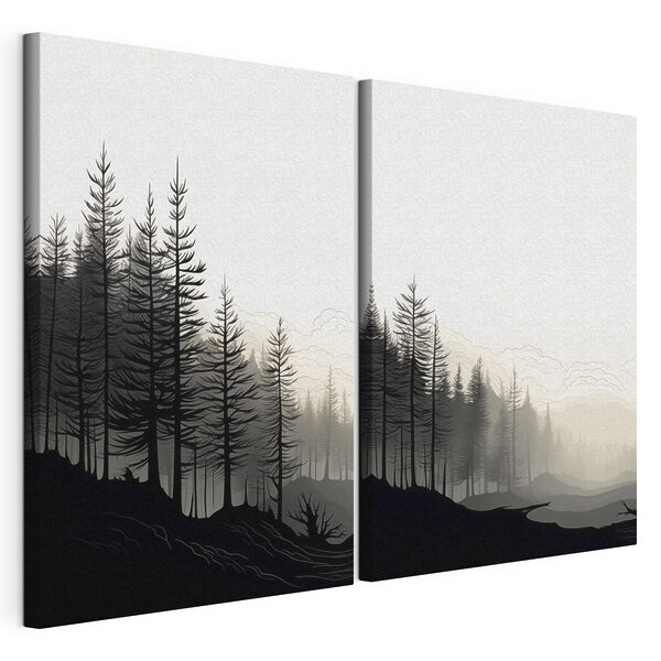 Imagen en blanco y negro de un bosque Lámina modular sobre lienzo Imagen en blanco y negro de un bosque