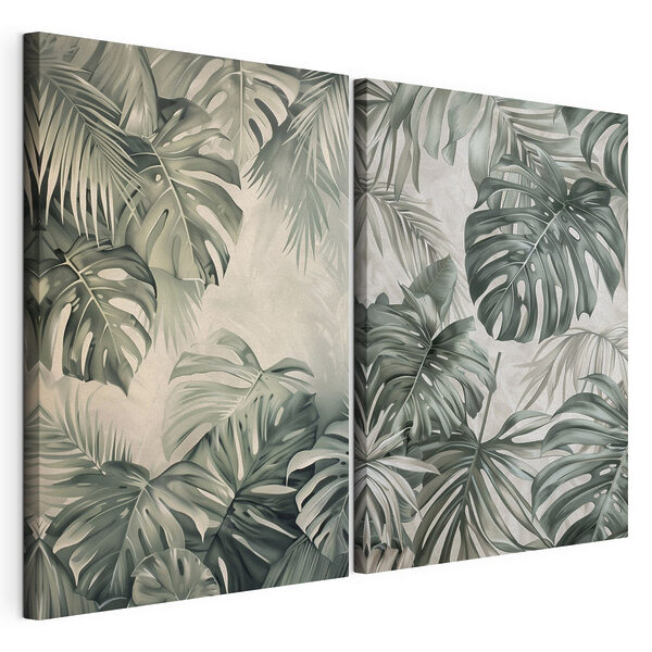 Hojas de un verde intenso en tonos suaves Lámina modular sobre lienzo Hojas de un verde intenso en tonos suaves