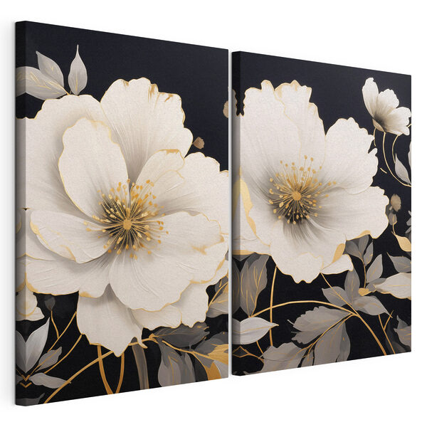 - Elegantes flores sobre un fondo oscuro Lámina modular sobre lienzo - Elegantes flores sobre un fondo oscuro