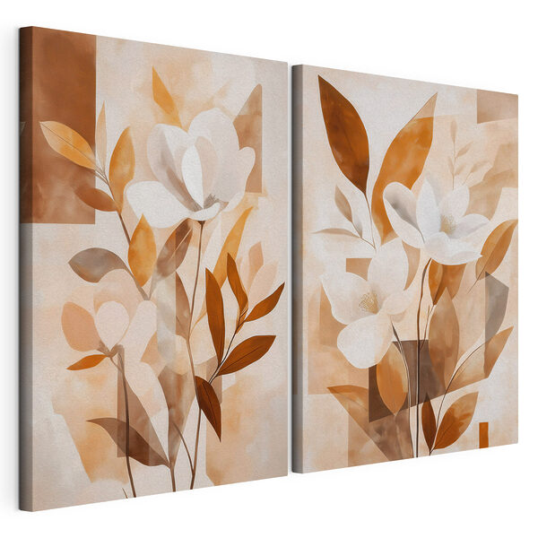 Pintura de flores y hojas Lámina modular sobre lienzo Pintura de flores y hojas