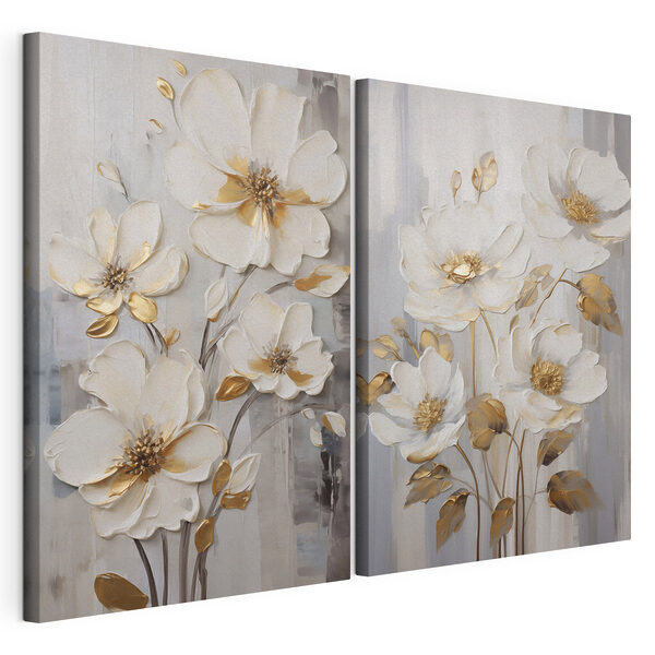 Cuadro de flores sobre fondo gris Lámina modular sobre lienzo Cuadro de flores sobre fondo gris