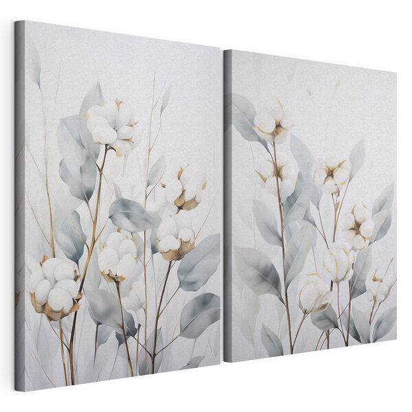 Cuadro de flores y hojas de algodón Lámina modular sobre lienzo Cuadro de flores y hojas de algodón