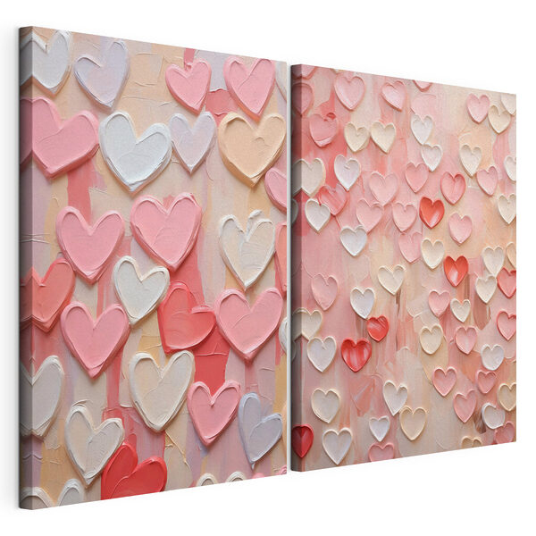 Collage de corazones rosas y blancos Lámina modular sobre lienzo Collage de corazones rosas y blancos