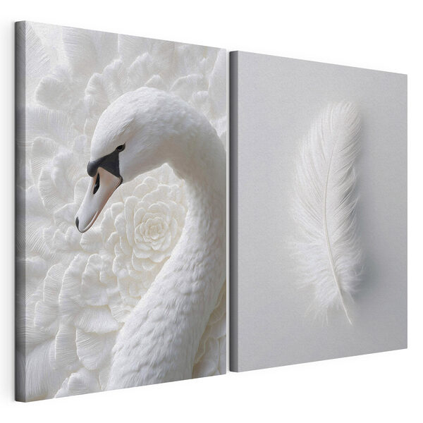 Una pluma blanca y un cisne Lámina modular sobre lienzo Una pluma blanca y un cisne