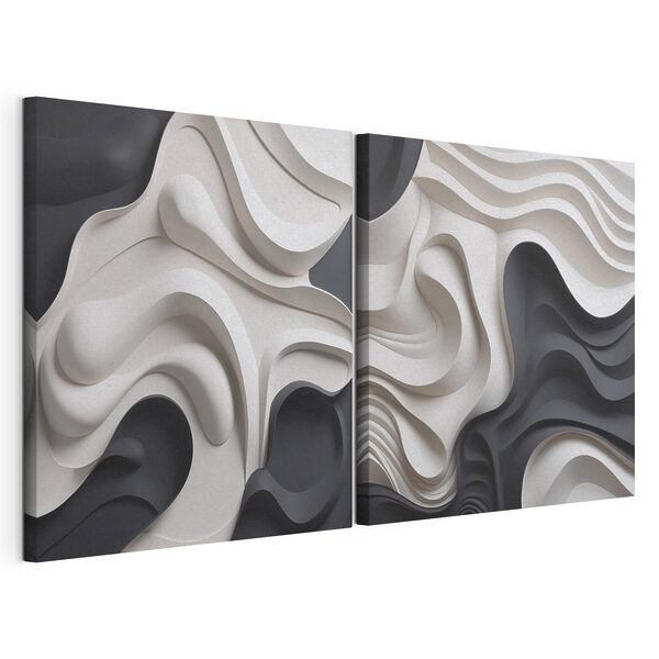 - Formas fluidas en tonos monocromáticos Lámina modular sobre lienzo - Formas fluidas en tonos monocromáticos