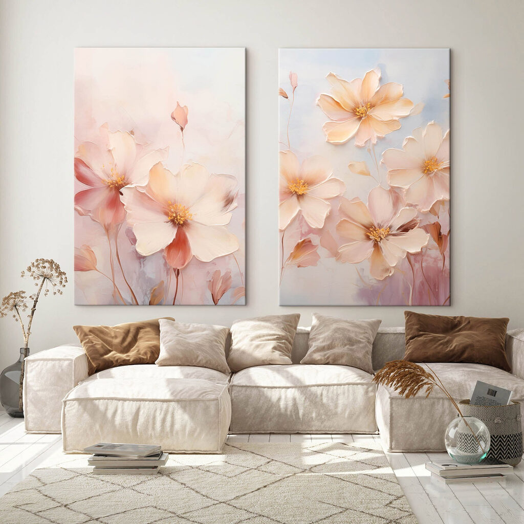 Painting of flowers on a blue background Painting of flowers on a blue background