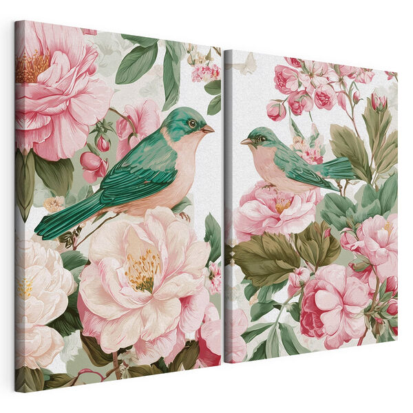 Dos pájaros sobre una flor Lámina modular sobre lienzo Dos pájaros sobre una flor