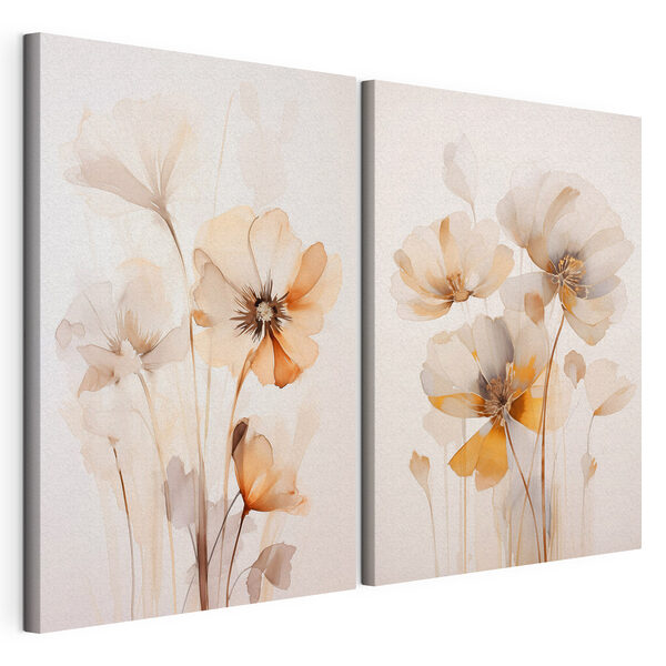 Pintura de flores sobre una superficie blanca Lámina modular sobre lienzo Pintura de flores sobre una superficie blanca