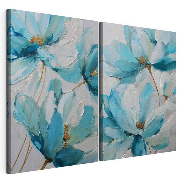 Flores de colores vivos en suaves tonos azules Lámina modular sobre lienzo Flores de colores vivos en suaves tonos azules