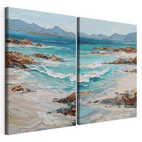 Cuadro de una playa con olas y rocas Lámina modular sobre lienzo Cuadro de una playa con olas y rocas