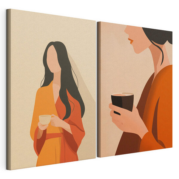 Mujer con una taza de café en la mano Lámina modular sobre lienzo Mujer con una taza de café en la mano