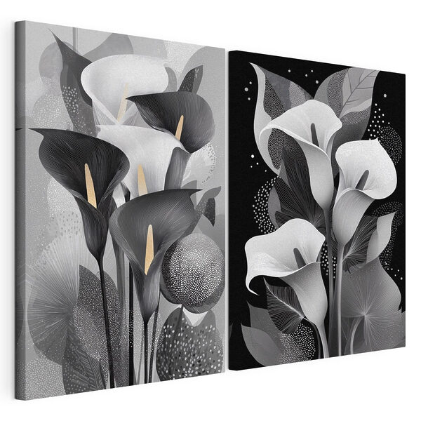 Lámina modular sobre lienzo Delicadas flores en una elegancia monocromática