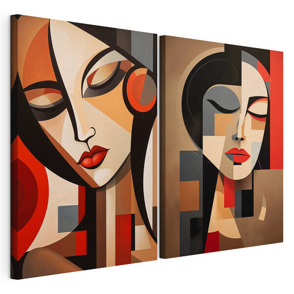 Dos cuadros de mujeres con colores diferentes Lámina modular sobre lienzo Dos cuadros de mujeres con colores diferentes