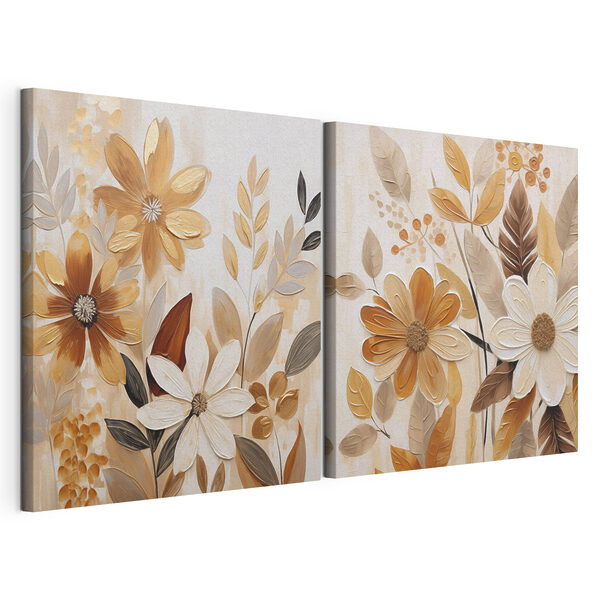 Pintura de flores y hojas Lámina modular sobre lienzo Pintura de flores y hojas