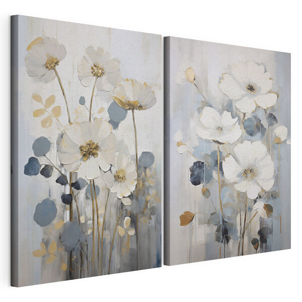 Pintura de flores y hojas Lámina modular sobre lienzo Pintura de flores y hojas