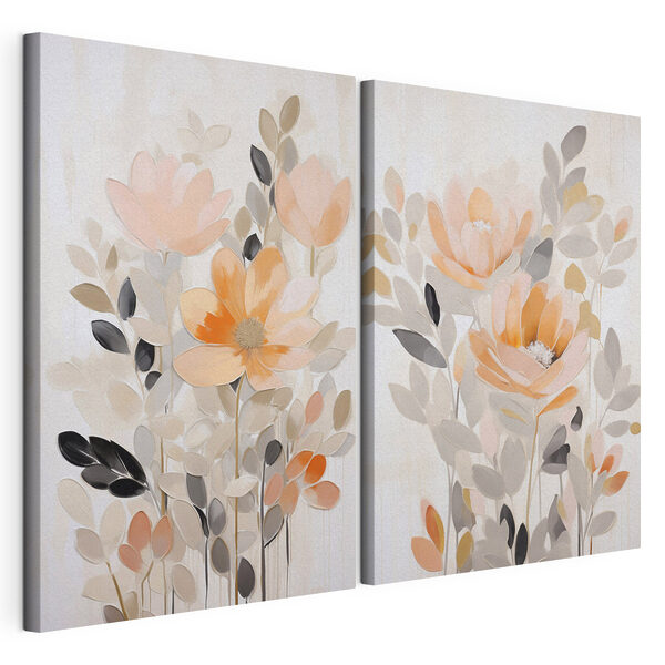 Pintura de flores y hojas Lámina modular sobre lienzo Pintura de flores y hojas