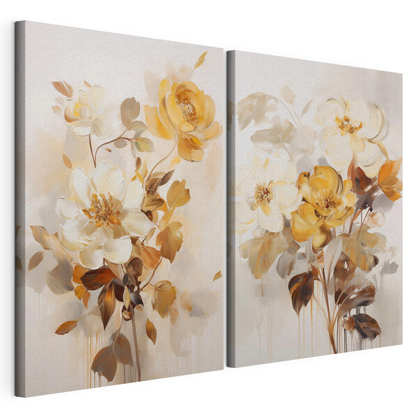Pintura de flores sobre una superficie blanca Lámina modular sobre lienzo Pintura de flores sobre una superficie blanca