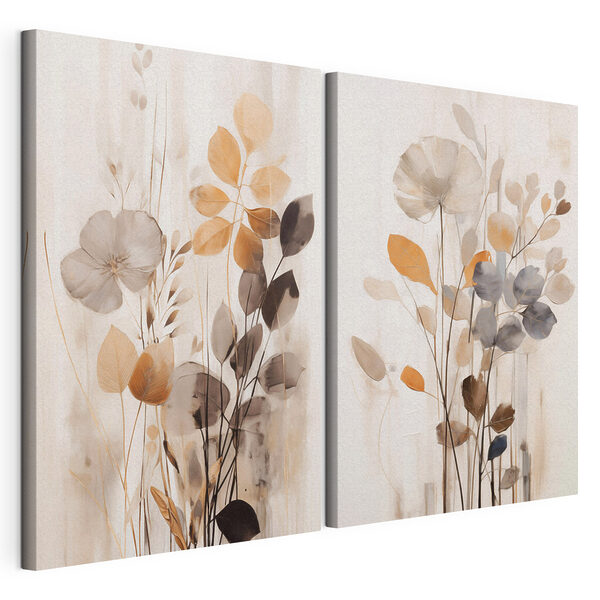 Pintura de flores y hojas Lámina modular sobre lienzo Pintura de flores y hojas