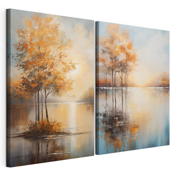 Pintura de árboles en el agua Lámina modular sobre lienzo Pintura de árboles en el agua